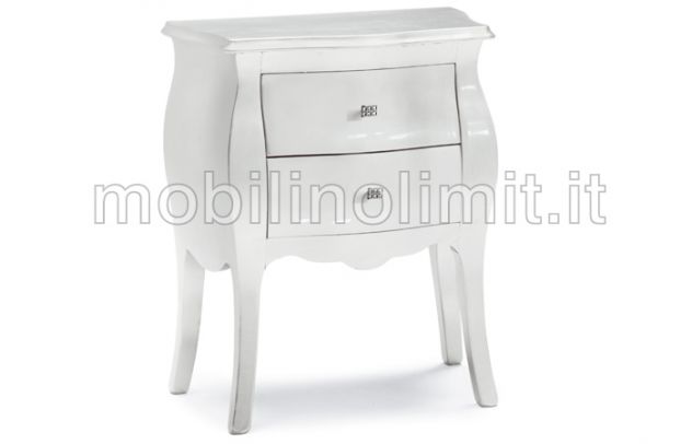Comodino bombato 2 cassetti bianco lucido - Nuovo