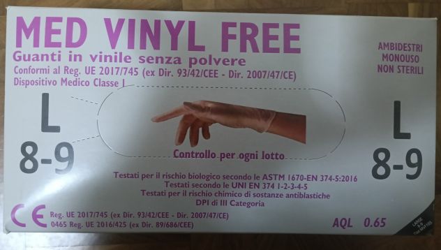 Guanti in vinile senza polvere – Large – 8 / 9 - Foto 2