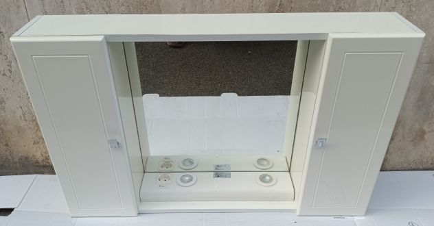 Pensile da bagno bianco con specchio 2 ante laterali e luci - Foto 3