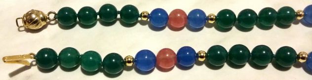 Collana di perle in agata verde, agata blu, rodocrosite chiusura argento dorato - Foto 3