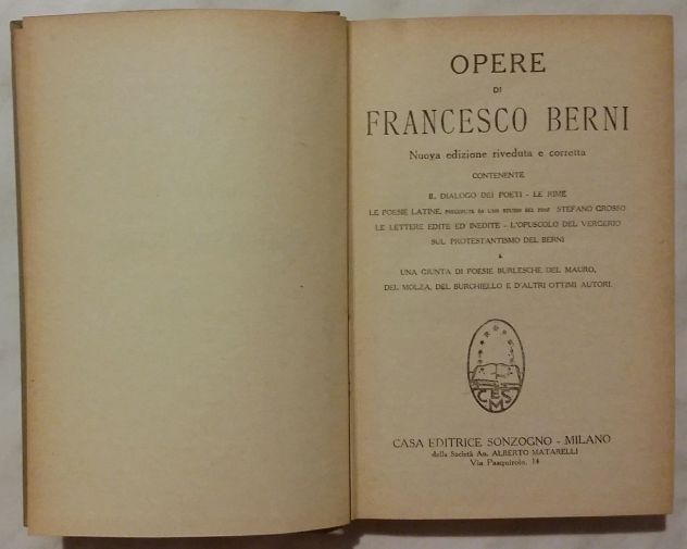 Opere di Francesco Berni Casa editrice Sonzogno 1928 ottimo - Foto 4