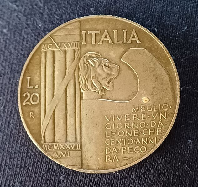 Moneta 20 Lire del 1928, Vittorio Emanuele III. - Foto 3