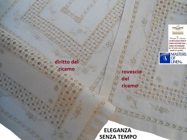 centri lino punto antico ricamo a mano , completo 3 pezzi - Foto 8