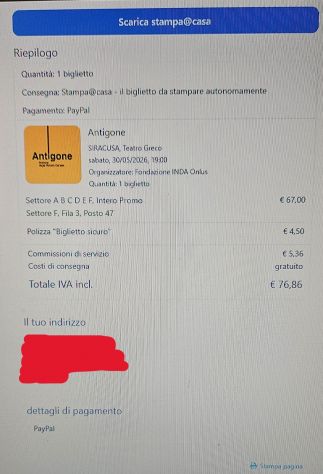 Biglietto "Antigone" spettacolo teatrale Teatro Greco di Siracusa. SOLD OUT!