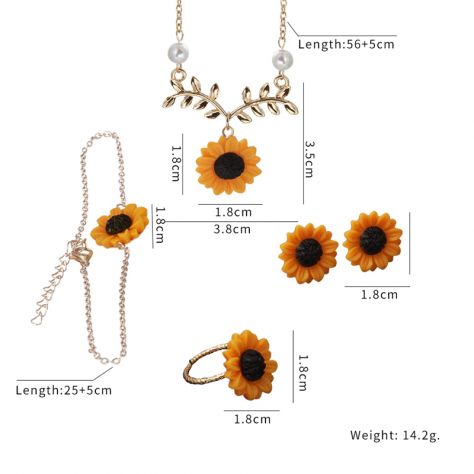 GIOIELLI GIRASOLE SET COLLANA + ORECCHINI + ANELLO + BRACCIALE ORO/ARGENTO/ROSA - Foto 7