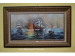 Dipinto olio su tela Battaglia navale di A. De Vity