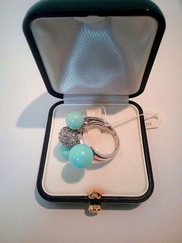 Anello ak29 in Argento 925 Rodiato, Pasta di Turchese, Zirconia cubica - Foto 2