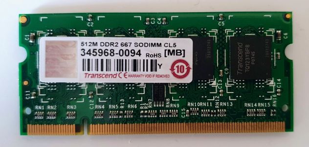 2 MODULI TRANSCEND SODIMM DDR2 667Mhz 512MB