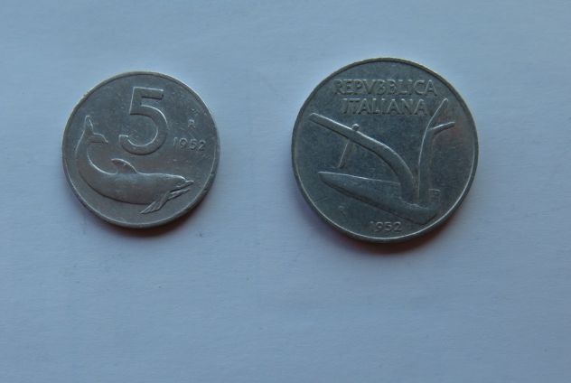 N 2 MONETE DA 5 E 10 LIRE DEL 1952 DELLA REPUBBLICA ITALIANA - usato  Legnago