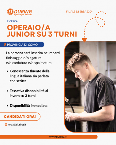 OPERAIO/A JUNIOR SU 3 TURNI