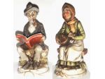 Capodimonte-Anziano che legge e Vecchina con frutta-Porcellana- cm 20 h x 9 ca-