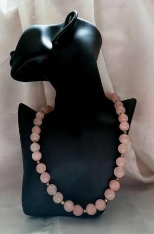 IMPORTANTE COLLANA REGOLARE GIROCOLLO DI QUARZO ROSA CHIUSURA ARGENTO. - Foto 4