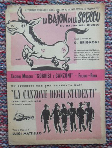 SPARTITO DAL FESTIVAL DI PALERMO 1957 - LU BAJON DI LU SCECCU - LA CANZONE DEGLI