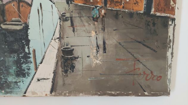 Vecchio dipinto olio su tela fondamenta nuove Venezia cm.50x70 firmato Ferro - Foto 5