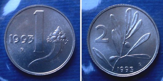 REPUBBLICA ITALIANA COPPIA 1 LIRA 2 LIRE 1993 FDC SIGILLATE DA SERIE ZECCA