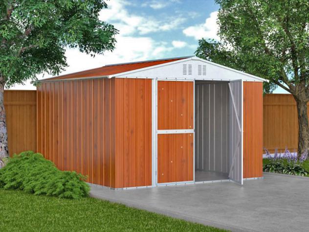 Box in Acciaio Zincato Casetta da Giardino in Lamiera 3.27 x 2.69 m x h2.15 m - 132 KG – 8.80 metri quadri - LEGNO - Foto 4