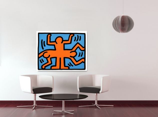 Quadro Pop Art dipinto a mano di Keith Haring