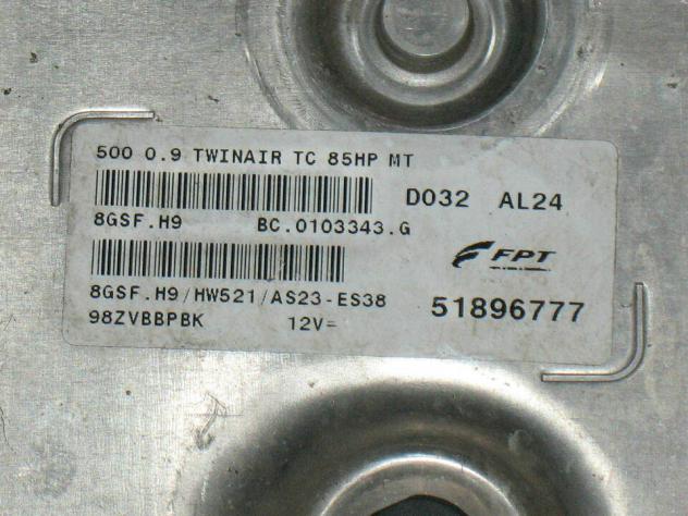 51896777 ECU FIAT 500 0.9 85HP 51896777 8GSF.H9 HW521 AS23-ES38 - Foto 2