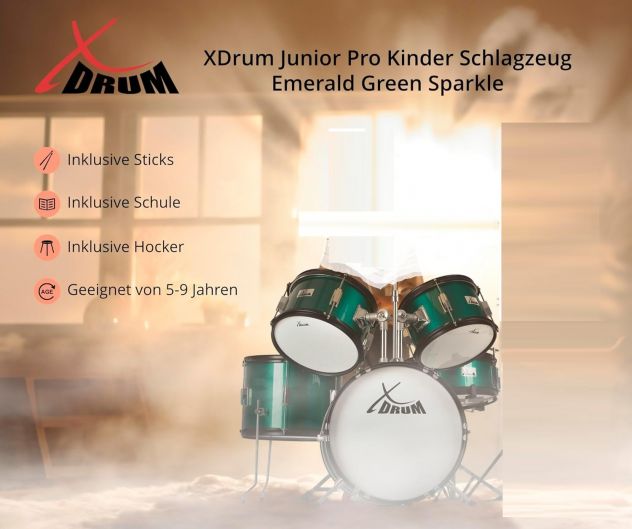Batteria XDrum Junior Pro per Bambini Emerald Green Sparkle - Foto 8