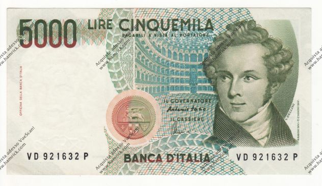 BANCONOTA DA 5.000 LIRE BELLINI REP. ITALIANA SPL/QFDS -