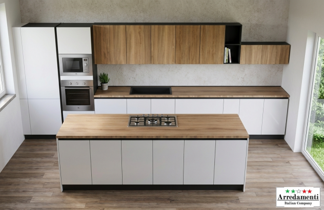 CUCINA LINEARE CON ISOLA CON ELETTRODOMESTICI  CUCINE NUOVE MODERNA SU MISURA - Foto 2