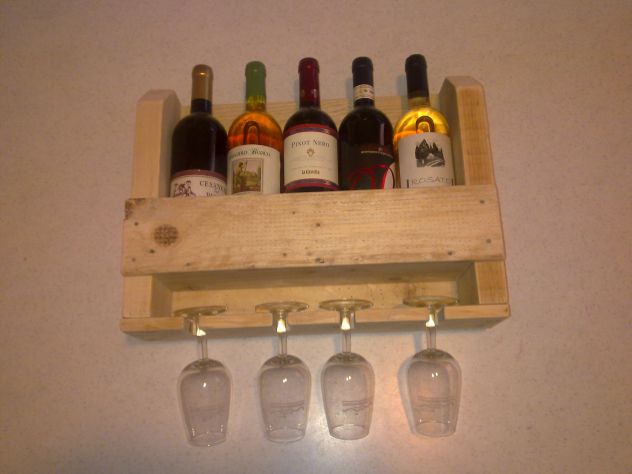 Porta bottiglie e calici in legno da muro - Foto 2