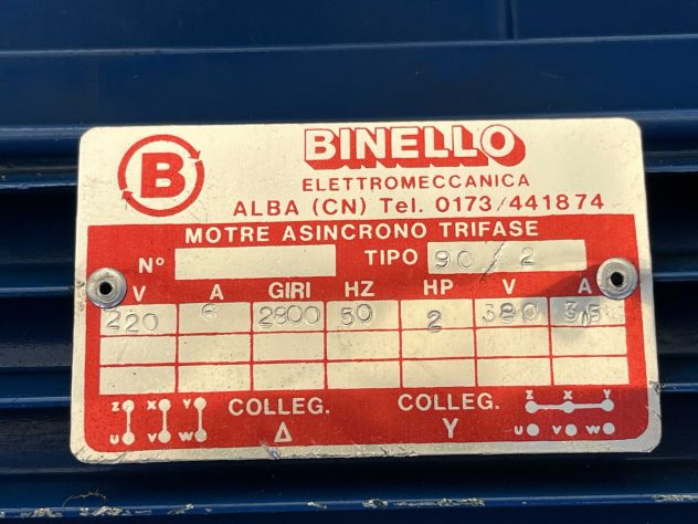 BINELLO Motore Asincrono Trifase 2 HP 2.800 giri - Foto 3
