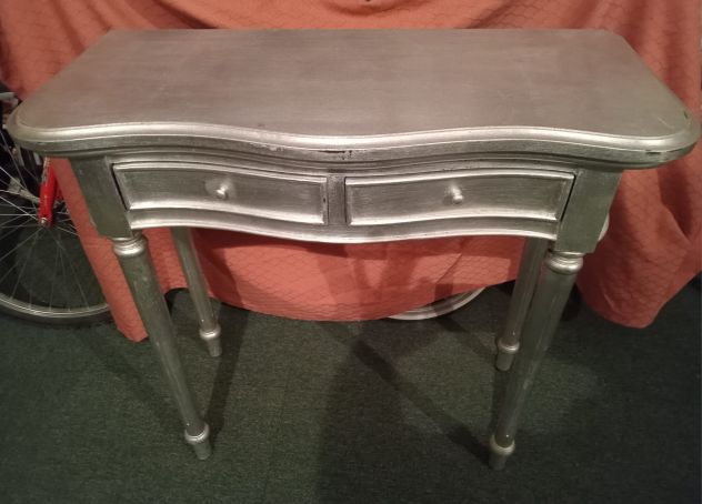 ELEGANTE CONSOLLE DI ANTIQUARIATO o VINTAGE SHABBY CHIC ARGENTATA A FOGLIA - Foto 7