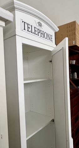 NUOVO ARMADIO CABINA TELEFONICA INGLESE DI VERO LEGNO, FINITURA BIANCO LACCATO - Foto 8