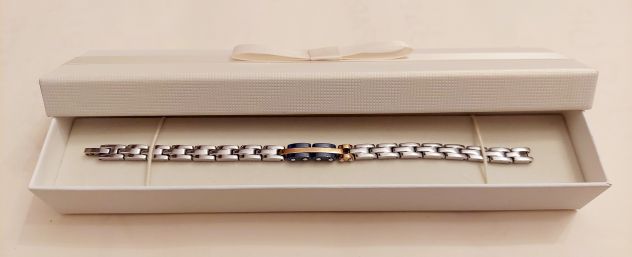 Bracciale uomo in acciaio anallergico con inserto dorato e smalto blu nuovo