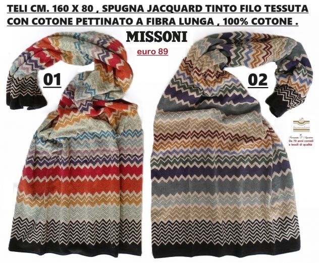 Teli spugna MISSONI , mare piscina bagno ecc. unisex varie misure e prezzi - Foto 2