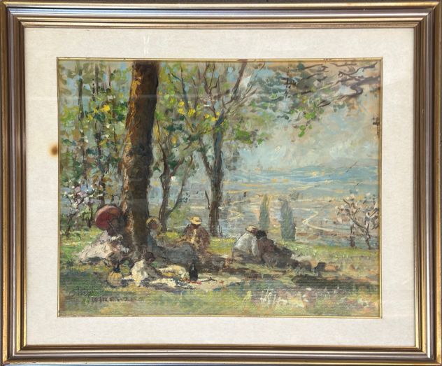 Sergio Cirno Bissi pittore quadro olio Picnic con vista Firenze