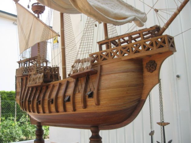 VELIERO MARCO POLO 1263 IN LEGNO REALIZZATO A MANO  PEZZO UNICO!!!!!! BELLISSIMO - Foto 3