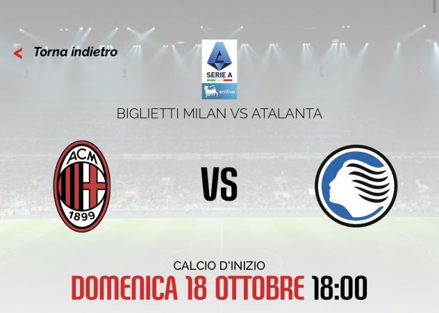 Milan Atalanta 1 Biglietto Primo Arancio Laterale VENDUTO