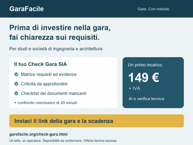 Check Gara SIA per studi tecnici — 149 euro + IVA